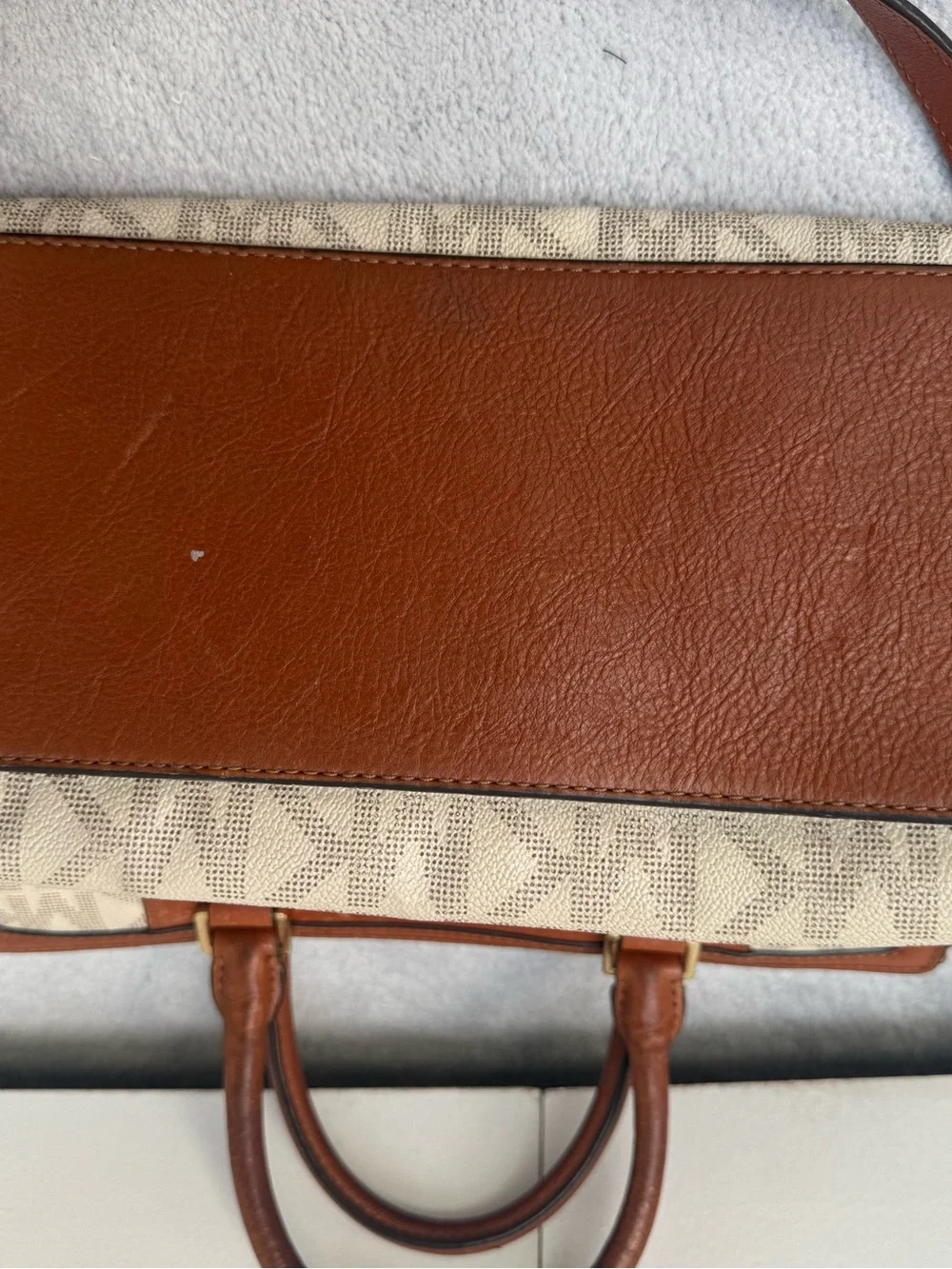 Michael Kors Brown and Cream Logo Satchel with Gold-Tone Hardware